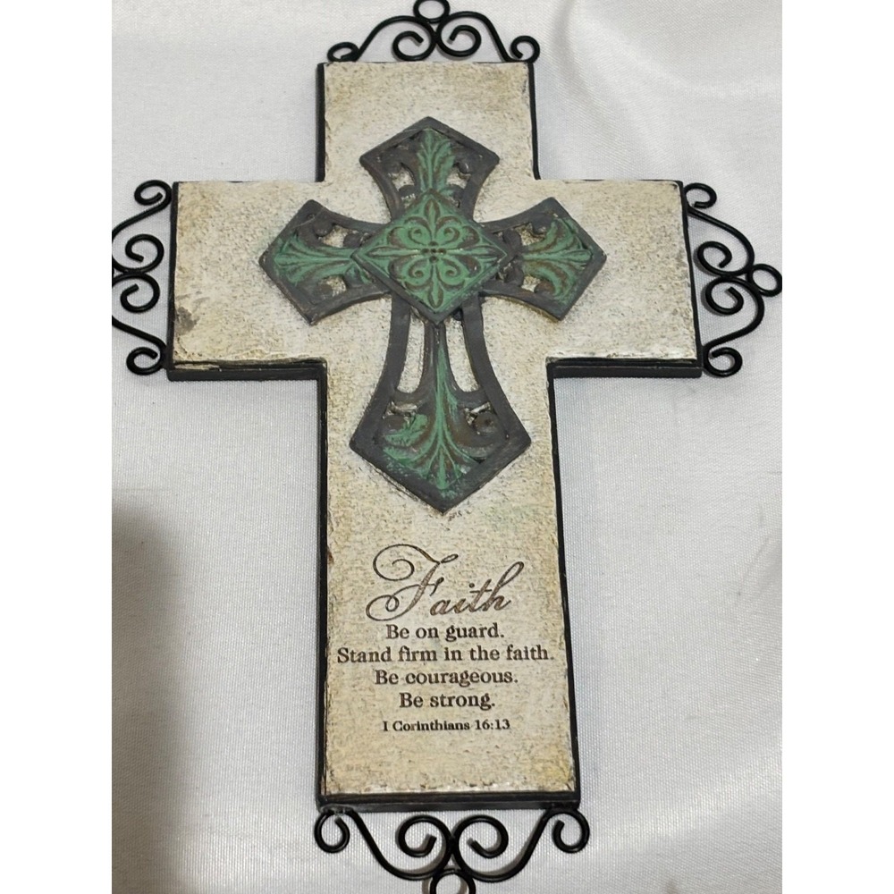 Metal & Tile Cross Faith 1 Corinthians's 16.13 Wall Art  Blessing Holy Family